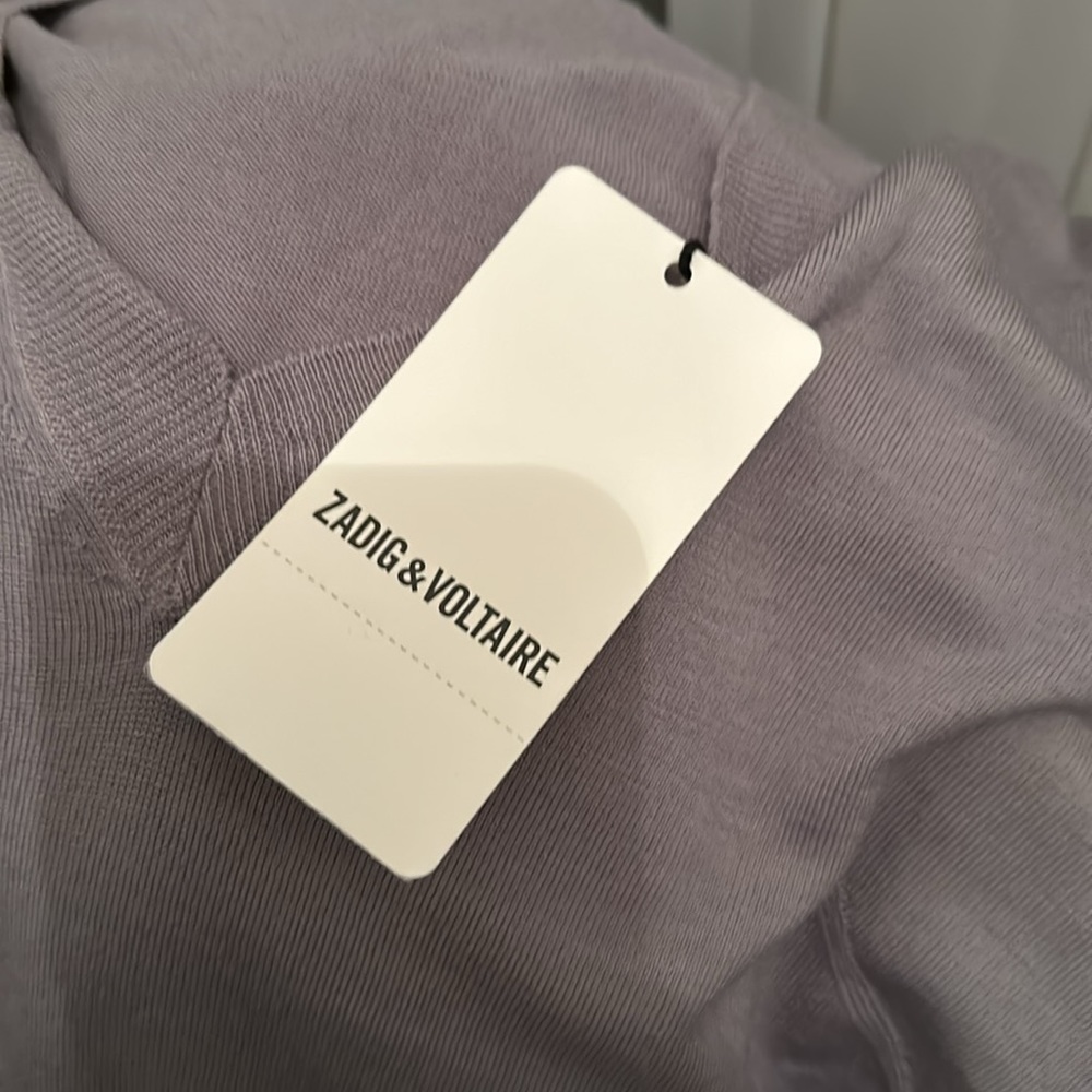 Zadig and Voltaire Happy Army Studded Elbow V Neck Sweater L - Picture 6 of 8